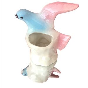 Vintage Kitsch Pottery Ceramic Pink/Blue Bird